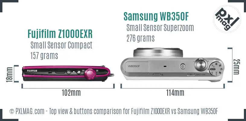 Fujifilm Z1000EXR vs Samsung WB350F top view buttons comparison