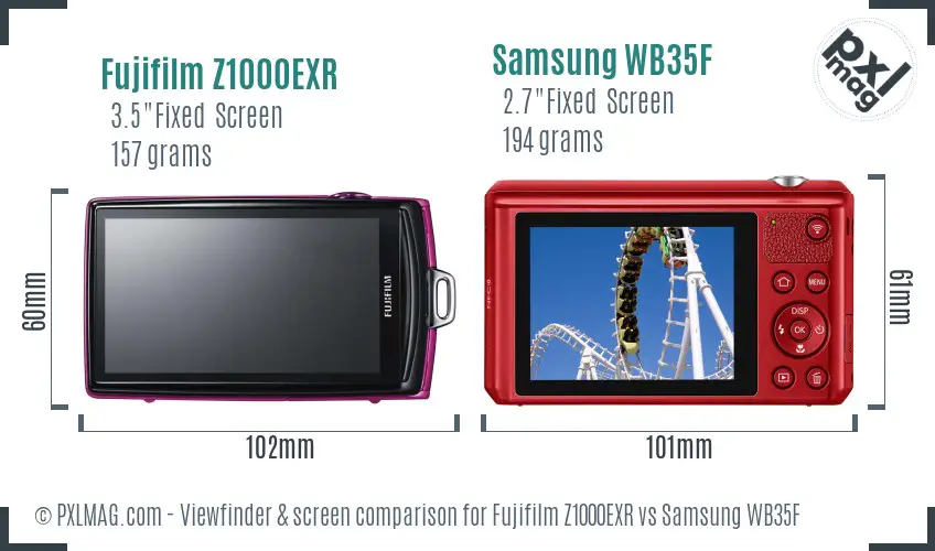 Fujifilm Z1000EXR vs Samsung WB35F Screen and Viewfinder comparison