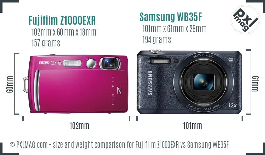 Fujifilm Z1000EXR vs Samsung WB35F size comparison