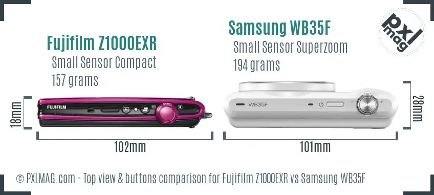 Fujifilm Z1000EXR vs Samsung WB35F top view buttons comparison
