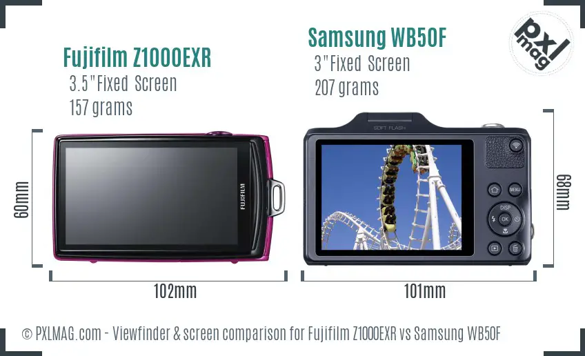 Fujifilm Z1000EXR vs Samsung WB50F Screen and Viewfinder comparison