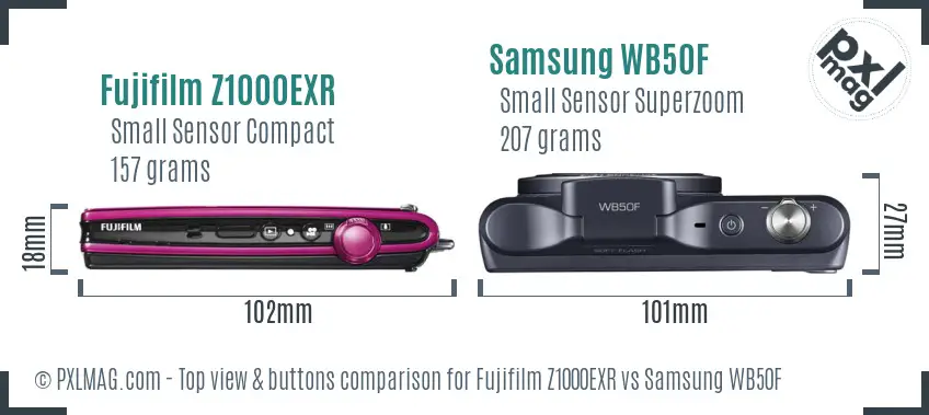 Fujifilm Z1000EXR vs Samsung WB50F top view buttons comparison