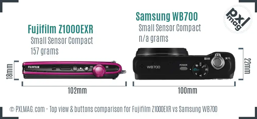 Fujifilm Z1000EXR vs Samsung WB700 top view buttons comparison Fujifilm Z1000EXR vs Samsung WB700 top view buttons comparison