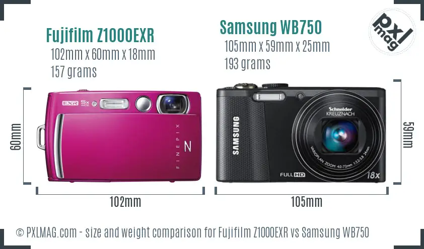 Fujifilm Z1000EXR vs Samsung WB750 size comparison Fujifilm Z1000EXR vs Samsung WB750 size comparison