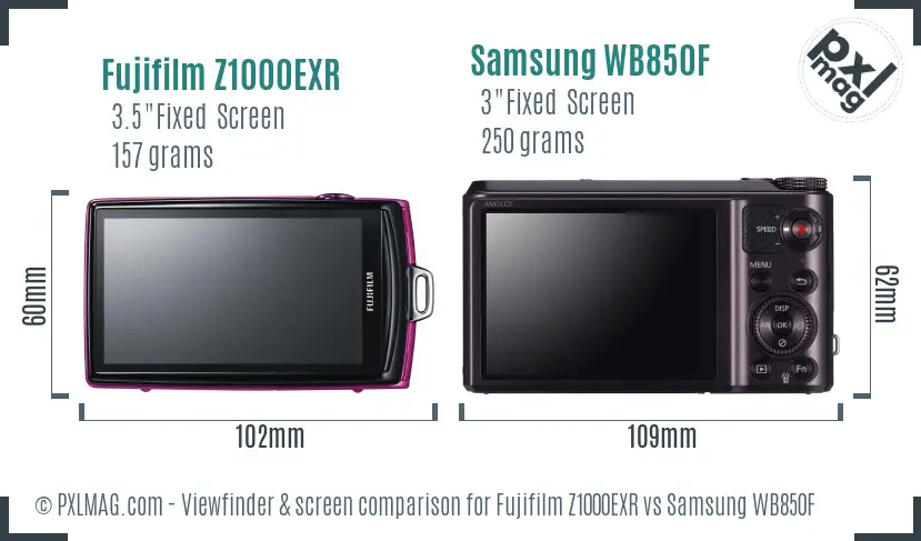 Fujifilm Z1000EXR vs Samsung WB850F Screen and Viewfinder comparison