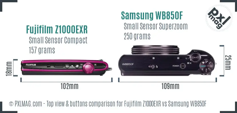 Fujifilm Z1000EXR vs Samsung WB850F top view buttons comparison
