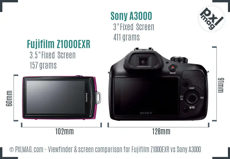 Fujifilm Z1000EXR vs Sony A3000 Screen and Viewfinder comparison