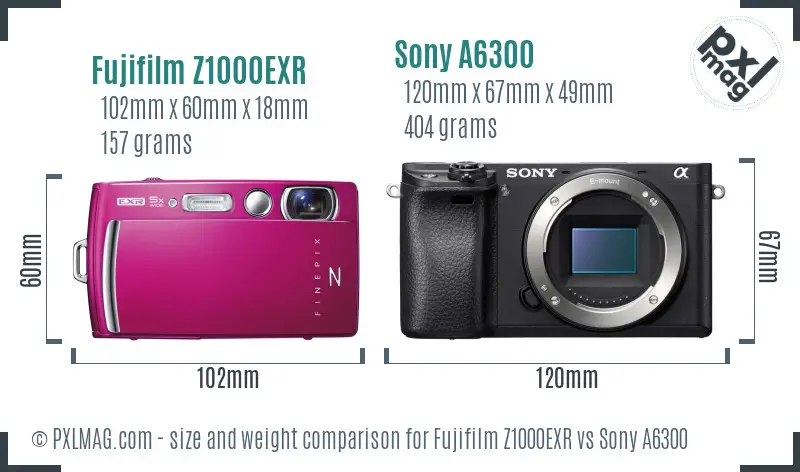 Fujifilm Z1000EXR vs Sony A6300 size comparison