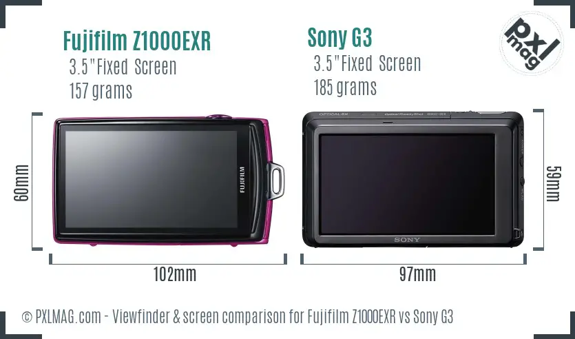 Fujifilm Z1000EXR vs Sony G3 Screen and Viewfinder comparison Fujifilm Z1000EXR vs Sony G3 Screen and Viewfinder comparison