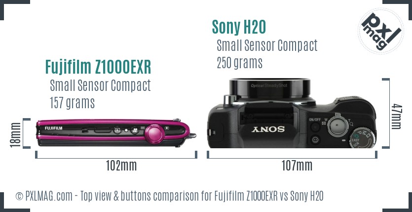 Fujifilm Z1000EXR vs Sony H20 top view buttons comparison