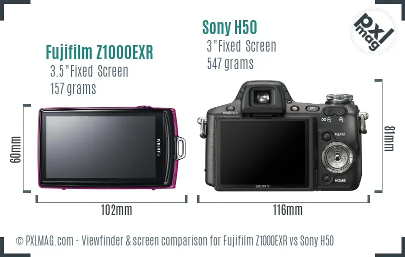 Fujifilm Z1000EXR vs Sony H50 Screen and Viewfinder comparison Fujifilm Z1000EXR vs Sony H50 Screen and Viewfinder comparison