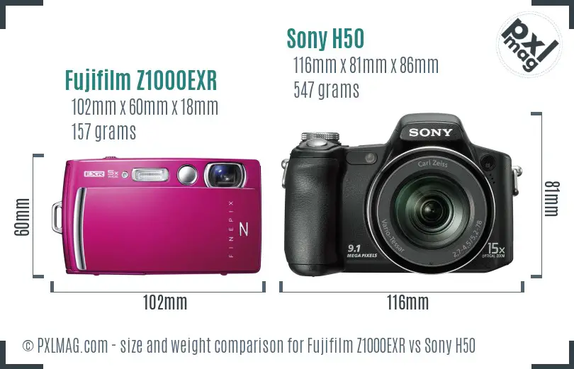 Fujifilm Z1000EXR vs Sony H50 size comparison Fujifilm Z1000EXR vs Sony H50 size comparison