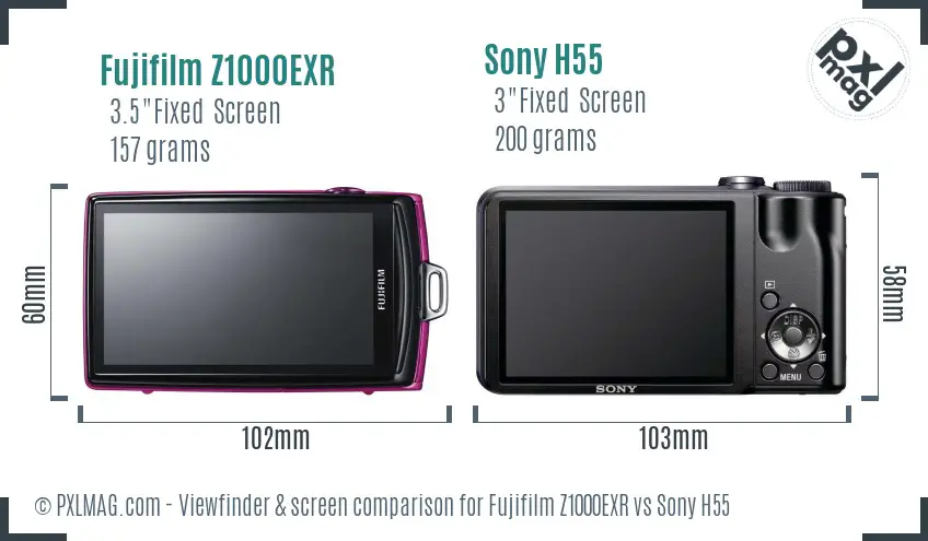 Fujifilm Z1000EXR vs Sony H55 Screen and Viewfinder comparison