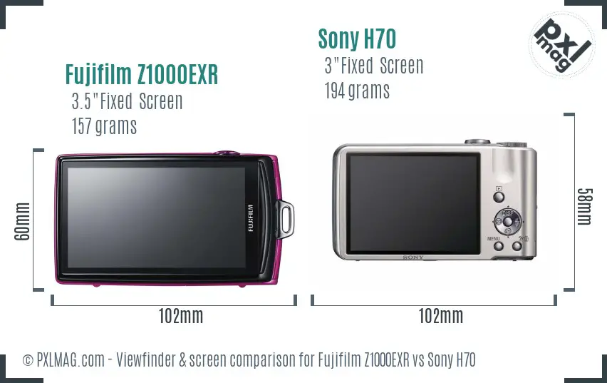 Fujifilm Z1000EXR vs Sony H70 Screen and Viewfinder comparison