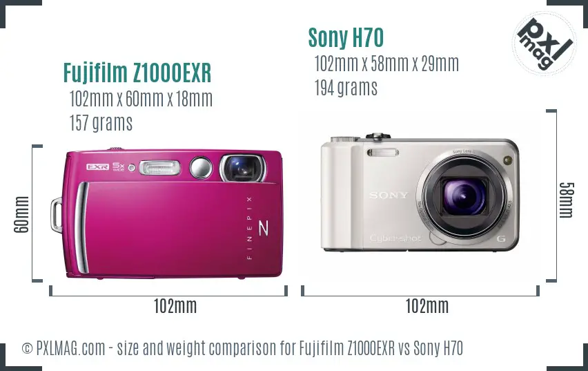 Fujifilm Z1000EXR vs Sony H70 size comparison