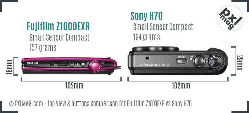 Fujifilm Z1000EXR vs Sony H70 top view buttons comparison