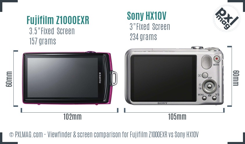 Fujifilm Z1000EXR vs Sony HX10V Screen and Viewfinder comparison