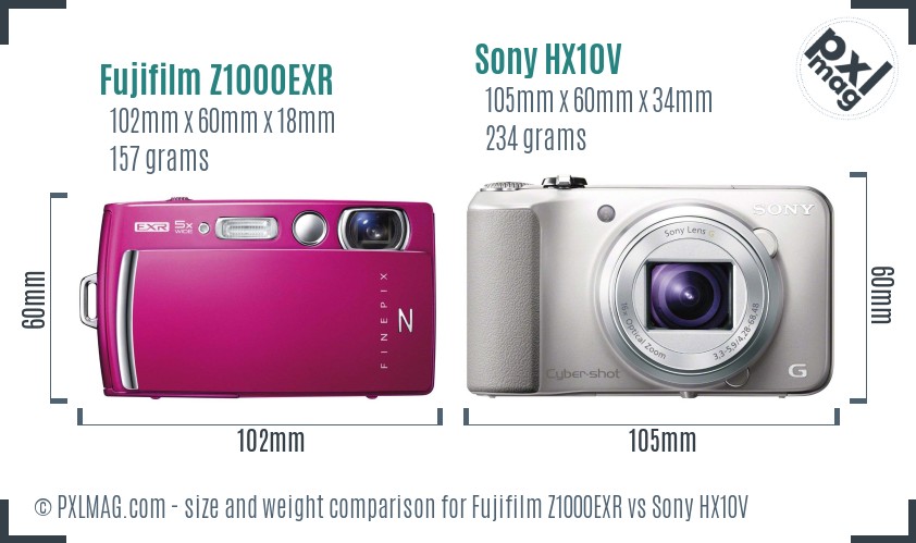 Fujifilm Z1000EXR vs Sony HX10V size comparison Fujifilm Z1000EXR vs Sony HX10V size comparison