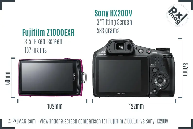 Fujifilm Z1000EXR vs Sony HX200V Screen and Viewfinder comparison