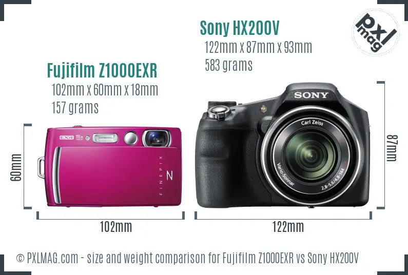 Fujifilm Z1000EXR vs Sony HX200V size comparison