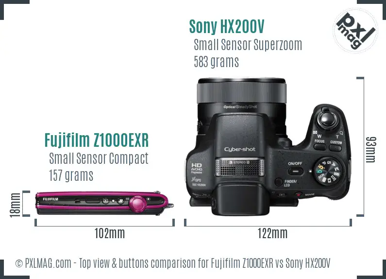 Fujifilm Z1000EXR vs Sony HX200V top view buttons comparison