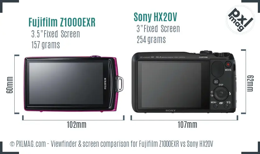 Fujifilm Z1000EXR vs Sony HX20V Screen and Viewfinder comparison Fujifilm Z1000EXR vs Sony HX20V Screen and Viewfinder comparison