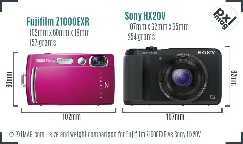 Fujifilm Z1000EXR vs Sony HX20V size comparison Fujifilm Z1000EXR vs Sony HX20V size comparison
