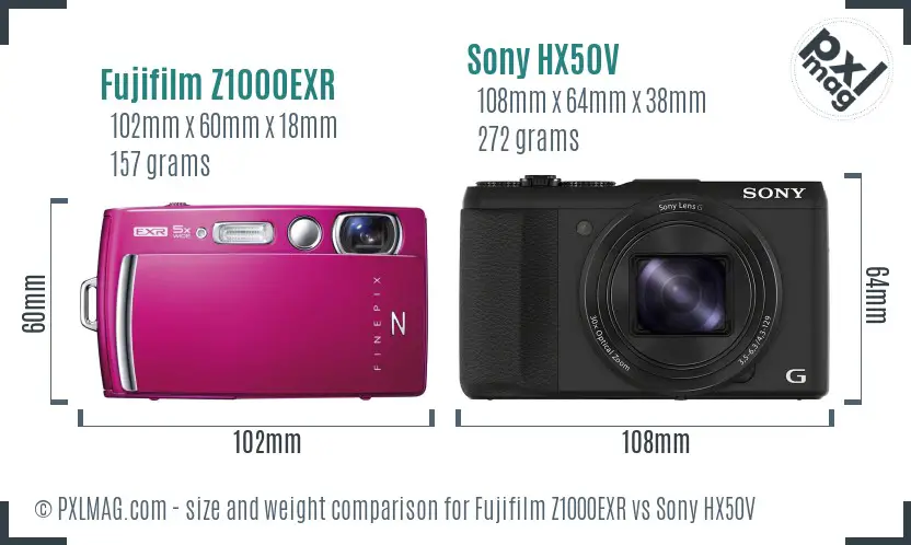 Fujifilm Z1000EXR vs Sony HX50V size comparison Fujifilm Z1000EXR vs Sony HX50V size comparison