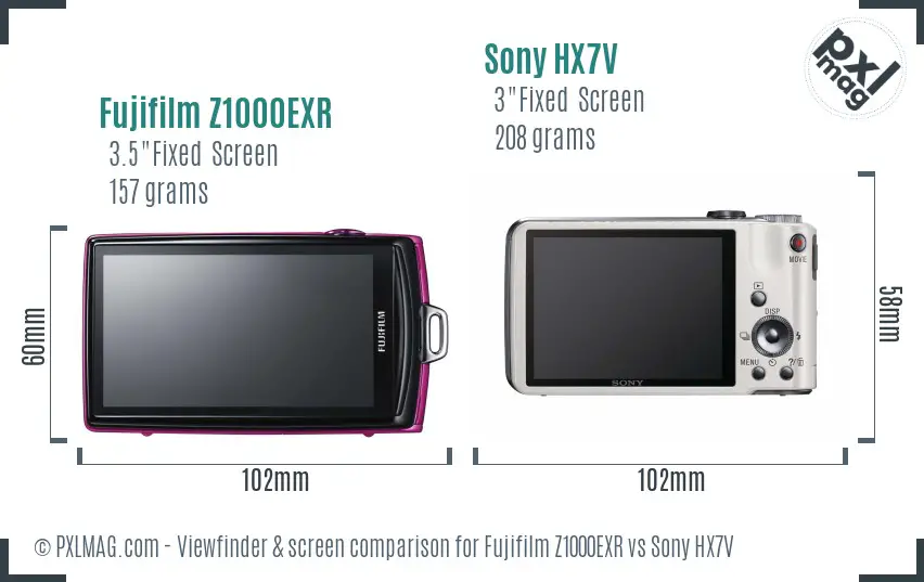 Fujifilm Z1000EXR vs Sony HX7V Screen and Viewfinder comparison