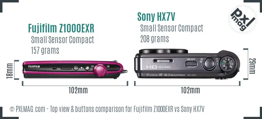 Fujifilm Z1000EXR vs Sony HX7V top view buttons comparison