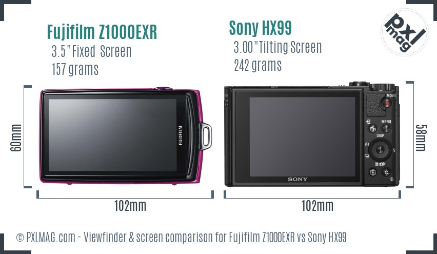 Fujifilm Z1000EXR vs Sony HX99 Screen and Viewfinder comparison