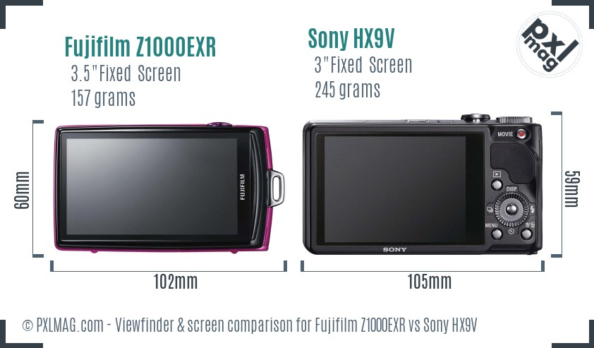 Fujifilm Z1000EXR vs Sony HX9V Screen and Viewfinder comparison