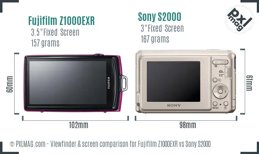 Fujifilm Z1000EXR vs Sony S2000 Screen and Viewfinder comparison