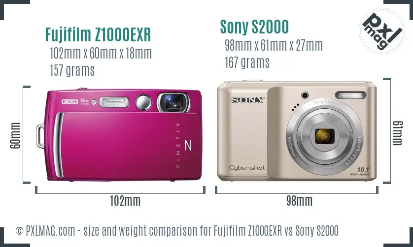 Fujifilm Z1000EXR vs Sony S2000 size comparison