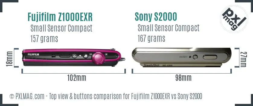 Fujifilm Z1000EXR vs Sony S2000 top view buttons comparison