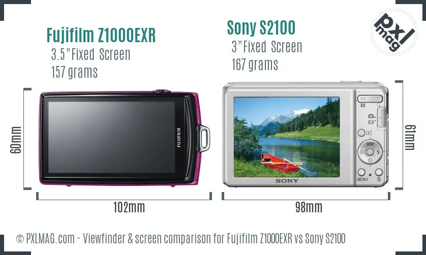 Fujifilm Z1000EXR vs Sony S2100 Screen and Viewfinder comparison