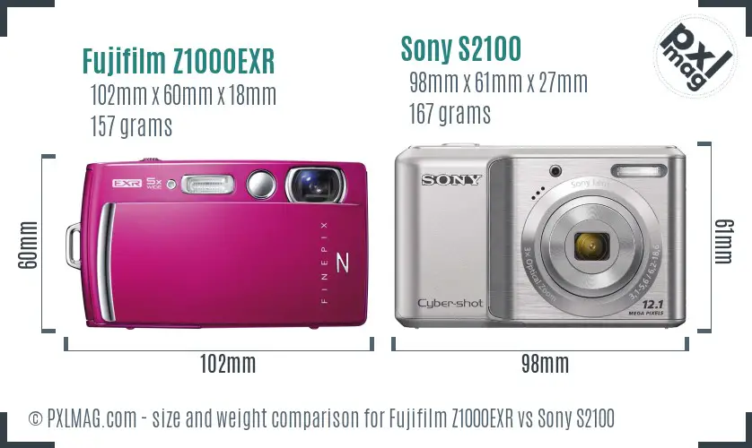 Fujifilm Z1000EXR vs Sony S2100 size comparison