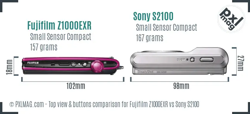 Fujifilm Z1000EXR vs Sony S2100 top view buttons comparison