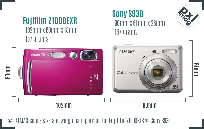 Fujifilm Z1000EXR vs Sony S930 size comparison Fujifilm Z1000EXR vs Sony S930 size comparison