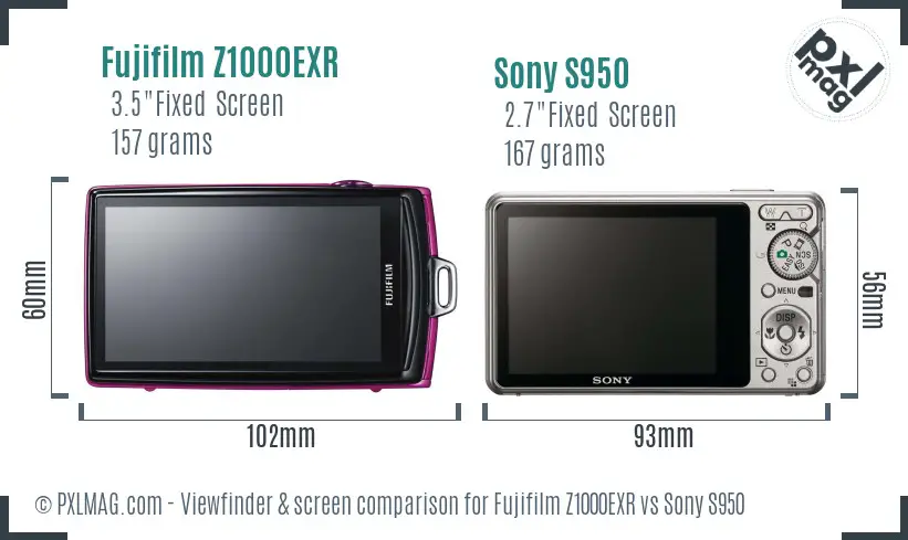 Fujifilm Z1000EXR vs Sony S950 Screen and Viewfinder comparison