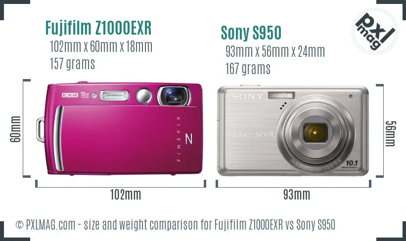 Fujifilm Z1000EXR vs Sony S950 size comparison