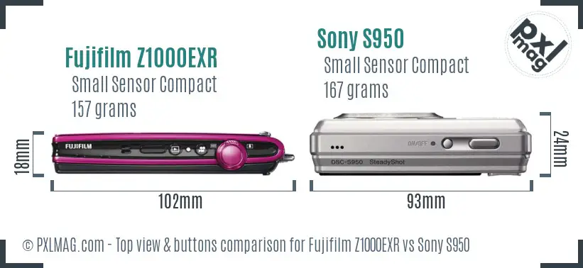 Fujifilm Z1000EXR vs Sony S950 top view buttons comparison
