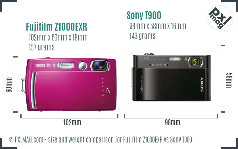Fujifilm Z1000EXR vs Sony T900 size comparison