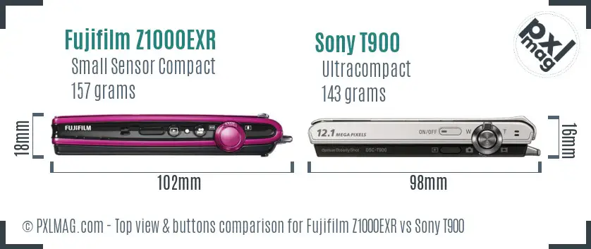 Fujifilm Z1000EXR vs Sony T900 top view buttons comparison