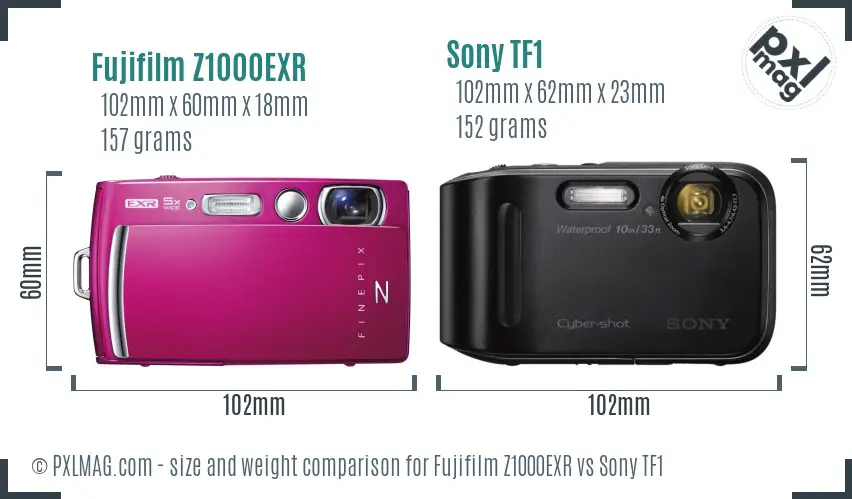 Fujifilm Z1000EXR vs Sony TF1 size comparison