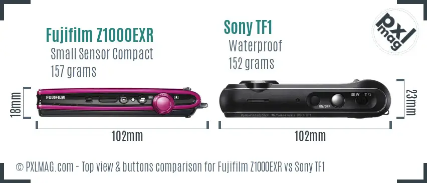 Fujifilm Z1000EXR vs Sony TF1 top view buttons comparison