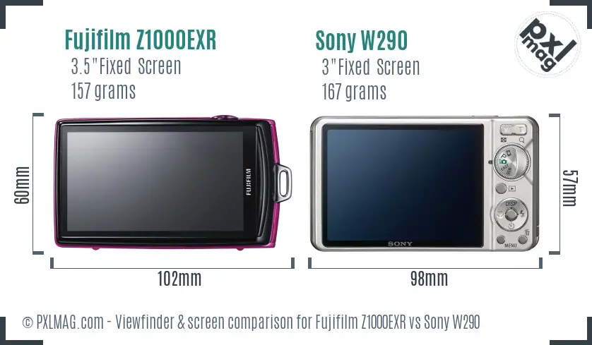 Fujifilm Z1000EXR vs Sony W290 Screen and Viewfinder comparison