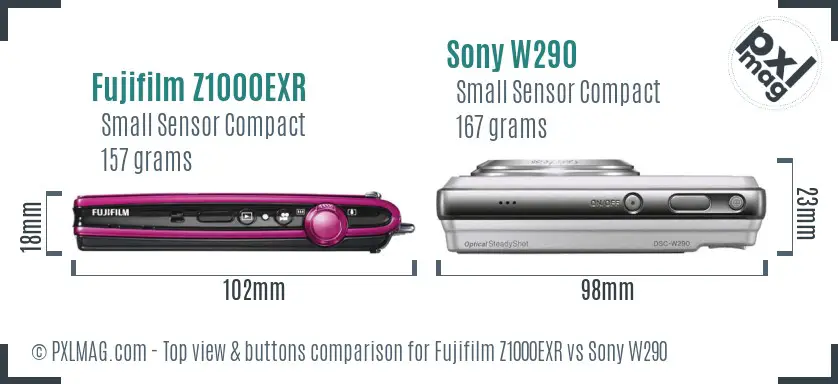 Fujifilm Z1000EXR vs Sony W290 top view buttons comparison