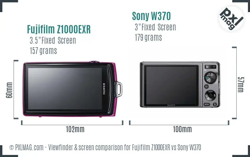 Fujifilm Z1000EXR vs Sony W370 Screen and Viewfinder comparison