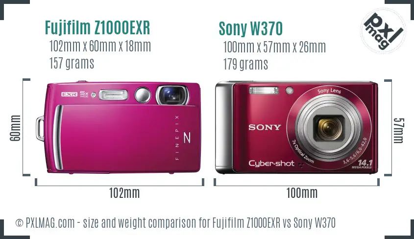Fujifilm Z1000EXR vs Sony W370 size comparison